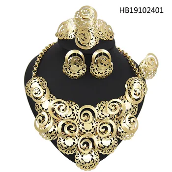 

Yulaili 2019 New Fashion Zinc Alloy Necklace Earring Ring Bracelet African Women Gift Nigerian Bridal Wedding Jewelry Sets
