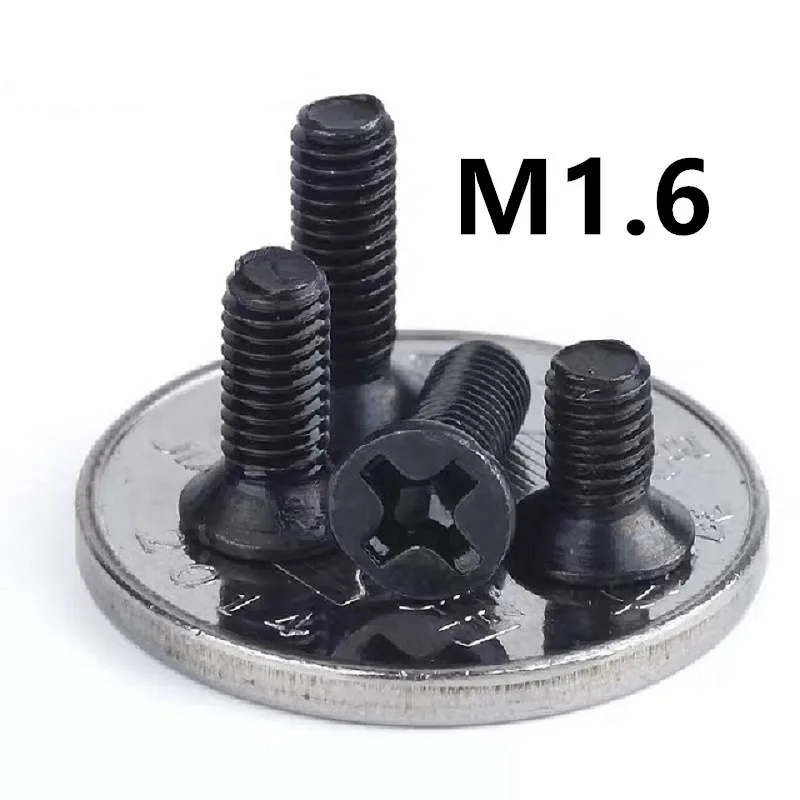 

1000pcs/lot GB819 DIN965 M1.6x3/4/5/6/8mm Black flat head cross mechanical screw KM