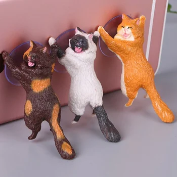 

1pc Cat Figurine Miniature Cat Sucker Design Phone Holder Mini Fairy Garden Cartoon Statue Craft Home Car Decorative