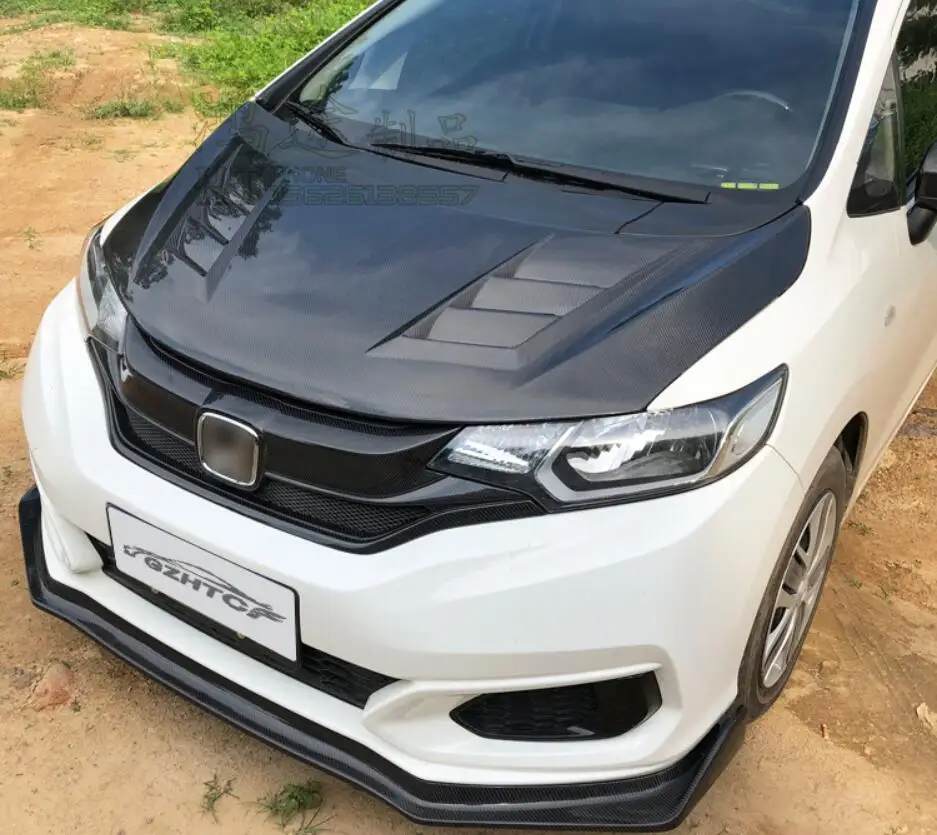 

Carbon Fiber Clear Glass Front Bumper Engine Hood Vent Cover Fits For HONDA GK5 FIT/JAZZ 2014-2018
