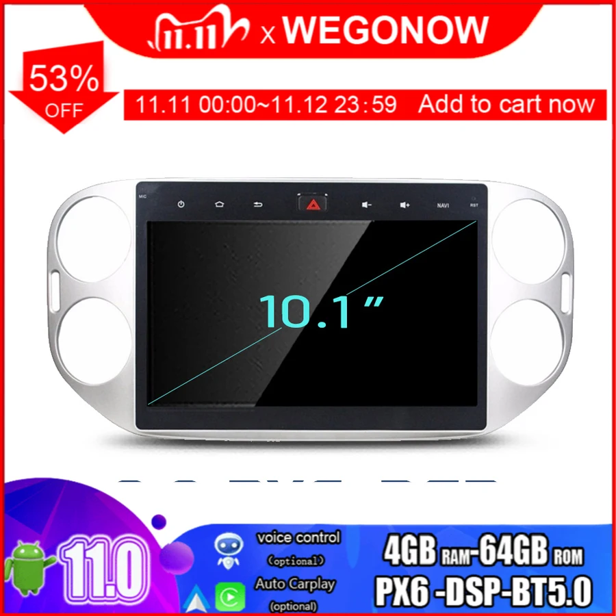 PX6 DSP IPS 10 1 &quotHD 1080P Android 11 0 для VW Tiguan 2013 2014 2015 64 Гб ROM автомобильный DVD-плеер GPS карта RDS