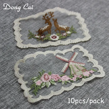

10pcs/lot lace applique Clothes Patches for Deer Flowers Clothing Stickers Sewing on Appliques Embroidery Badges