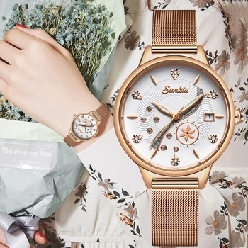 

New SUNKTA Rose Gold Women Watch Business Quartz Watch Ladies Top Brand Luxury Female Wrist Watch Girl Clock Relogio Feminin+Box