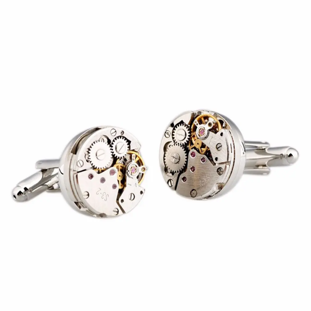 

1 Pair High-end Men Steam punk Gear Watch Cufflinks Stainless Steel Sleeve Button Suits for Wedding Business Daily Use