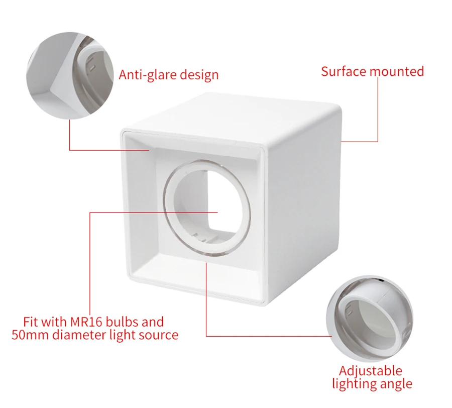 LEDIARY MR16 GU10 Surface Mounted Ceiling Cover Frame Frosted Plastic Recessed Downlight Wholesale Price Lighting Fixtures