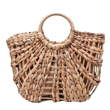 

Corn Husk Woven Bag Female Summer Holiday Straw Bag Women Rattan Net Bag Vintage Handbag Hollow Grass Bag