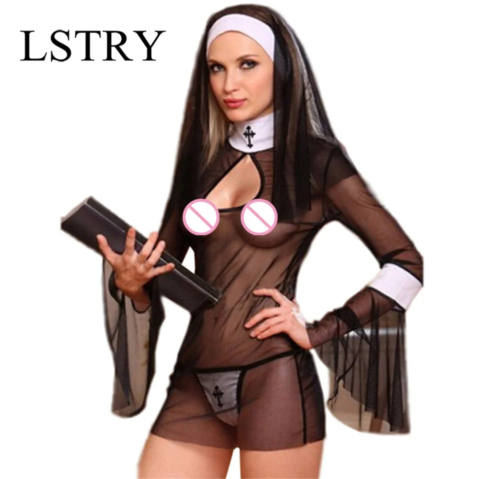 2020 новый сексуальный костюм для женщин Косплей Nuns Униформа прозрачное