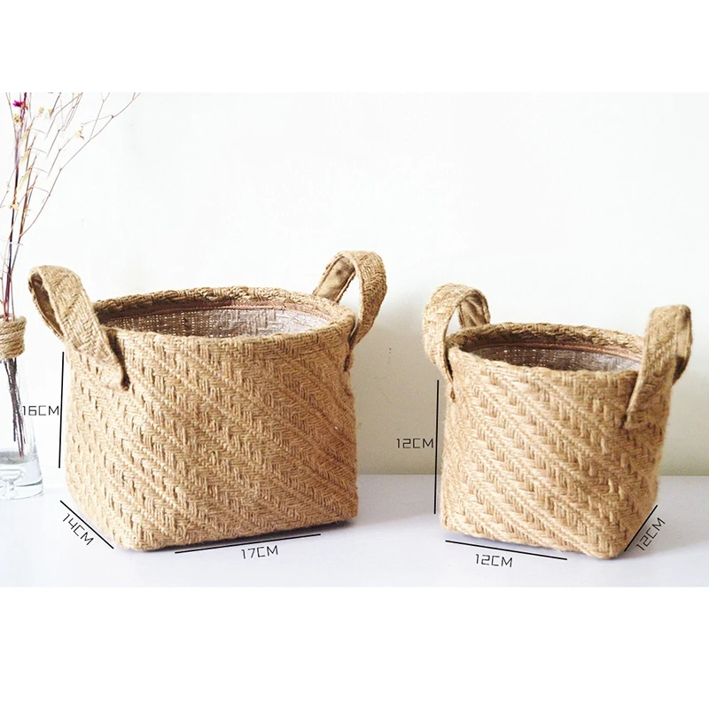Woven Storage Basket Hemp Rope Flower Pot Dirty Clothes Laundry Hamper Wit D8O3 