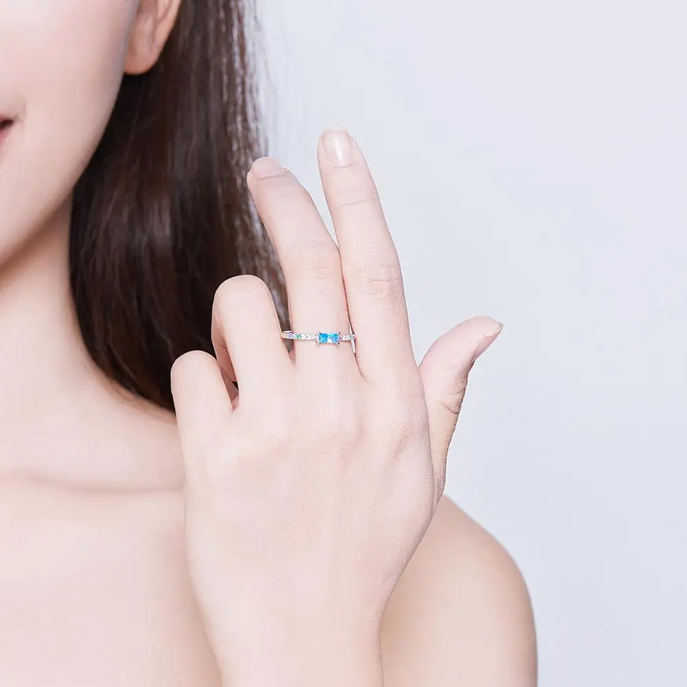 Высокого качества Радужный кубический циркон кольца из стерлингового серебра 925 для женщин Свадьба Прекрасный для предложения руки и сердца кольцо аксессуар