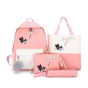 

4 Sets/Pcs Woman Laptop Backpack Ribbons School Backpacks cute cat Schoolbag For Teenagers Girls Student Book Bag Female Satchel