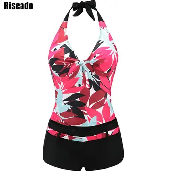

Riseado Sexy Swimwear Women New Tankini Two-piece Swimsuit Halter Push Up Leaf Print Bathing Suits Plus Size Swimwear XXXL
