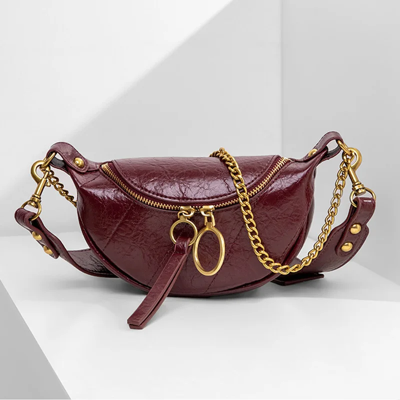 Сумки через плечо с цепочкой для Женщин, Модные Качественные Женские нагрудные Сумки из искусственной кожи, женские дорожные сумки и кошельки - Цвет: Бургундия