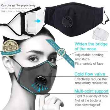 

Dust-proof Breathable Filters PM 2.5 Face Masks Replacable Outdoor Cycling Mouth Face Respirator Mask For Adults Deodorate Masks