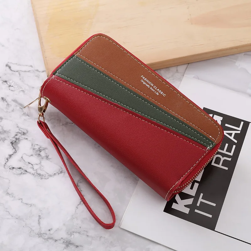 

New Pu Leather Women's Wallets Long Ladies Double Zipper Wallet Clutch Bag Design Red Black Women Purses And Handbags