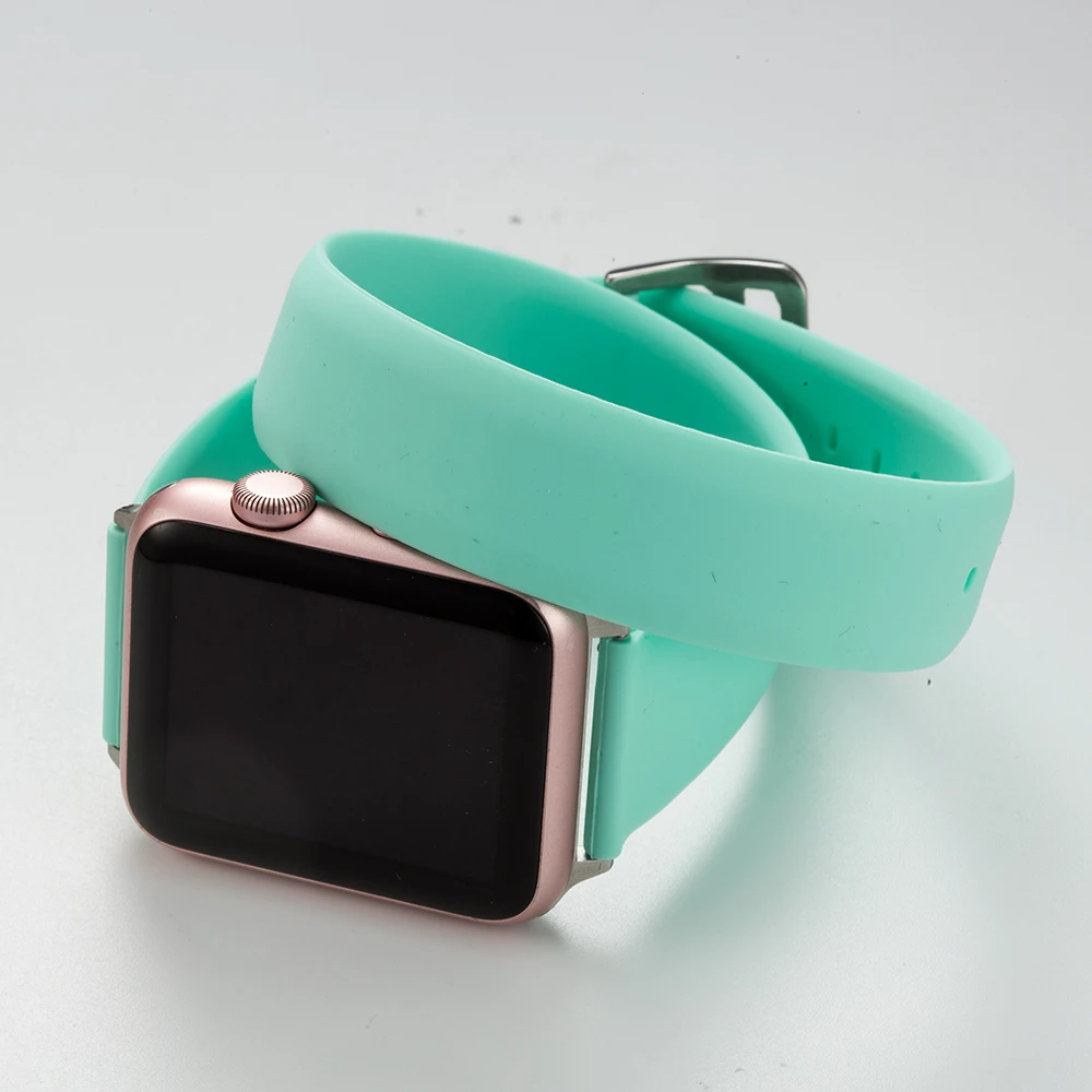 Ремешок силиконовый для Apple Watch SE 6 5 4 44 мм 40 спортивный браслет с двойным кольцом