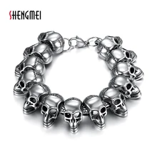 Shengmei ювелирные изделия панк Длинный Череп из нержавеющей стали Блестящий череп очаровательные звенья цепи мужские браслеты мужские готические браслеты для мужчин
