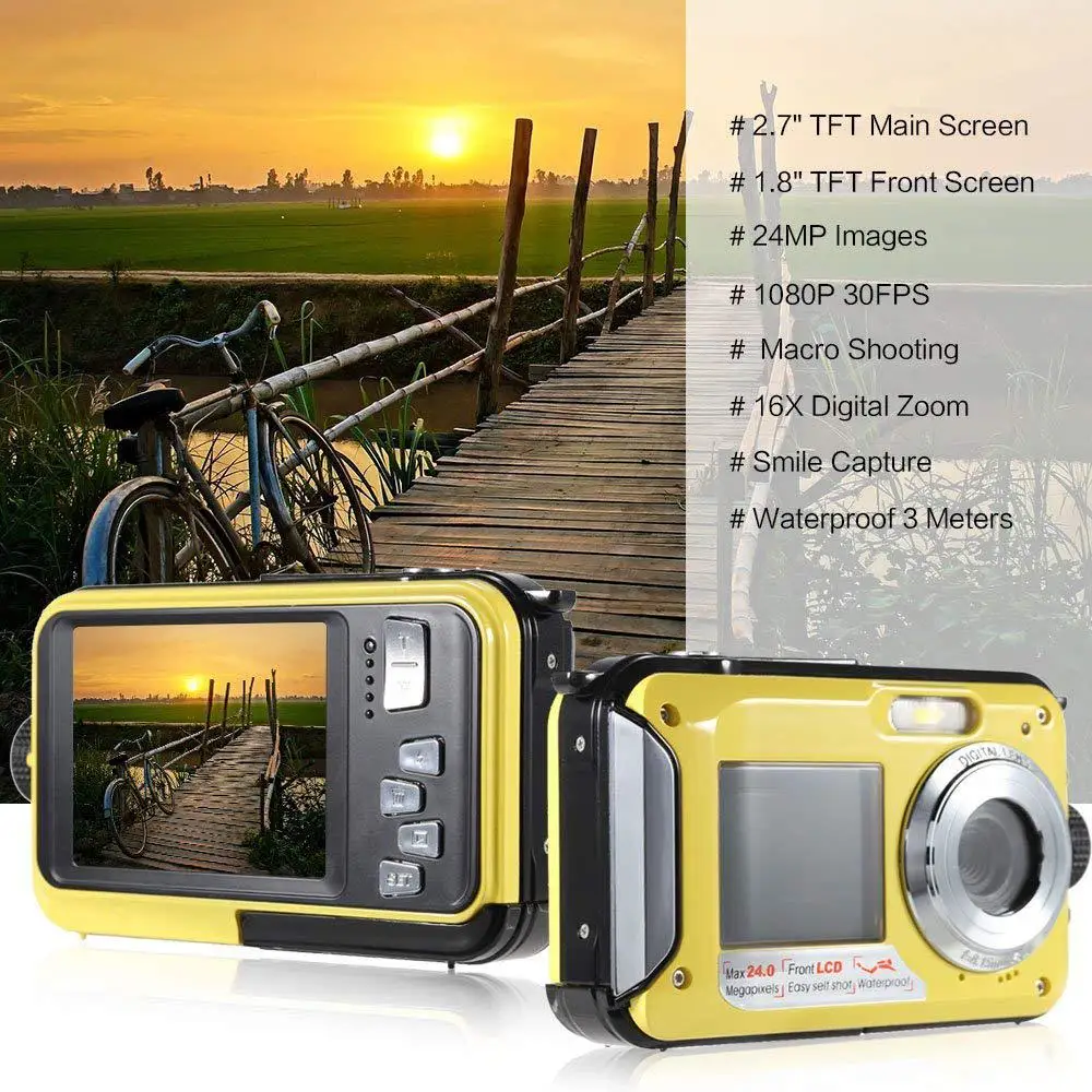 

Waterproof Digital Camera Full HD Underwater Camera 24 MP Video Recorder Selfie Dual Screen DV Recording Camera r29