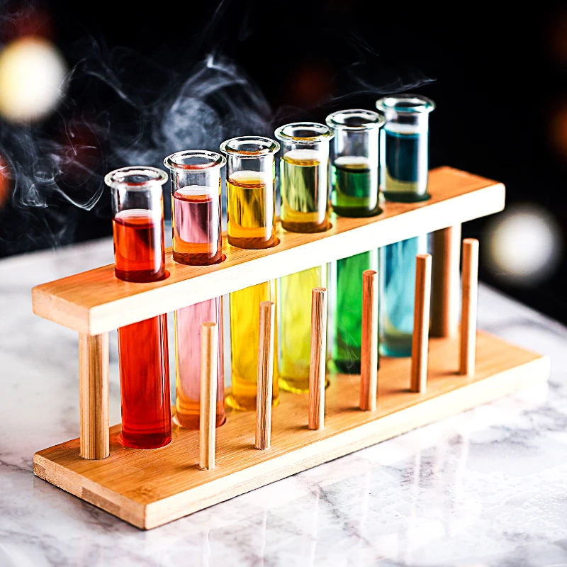 Glass Test Tube Vial Shot Glasses with Wooden Rack for Scientific Experiment,Halloween,Christmas,Party Party Decoration