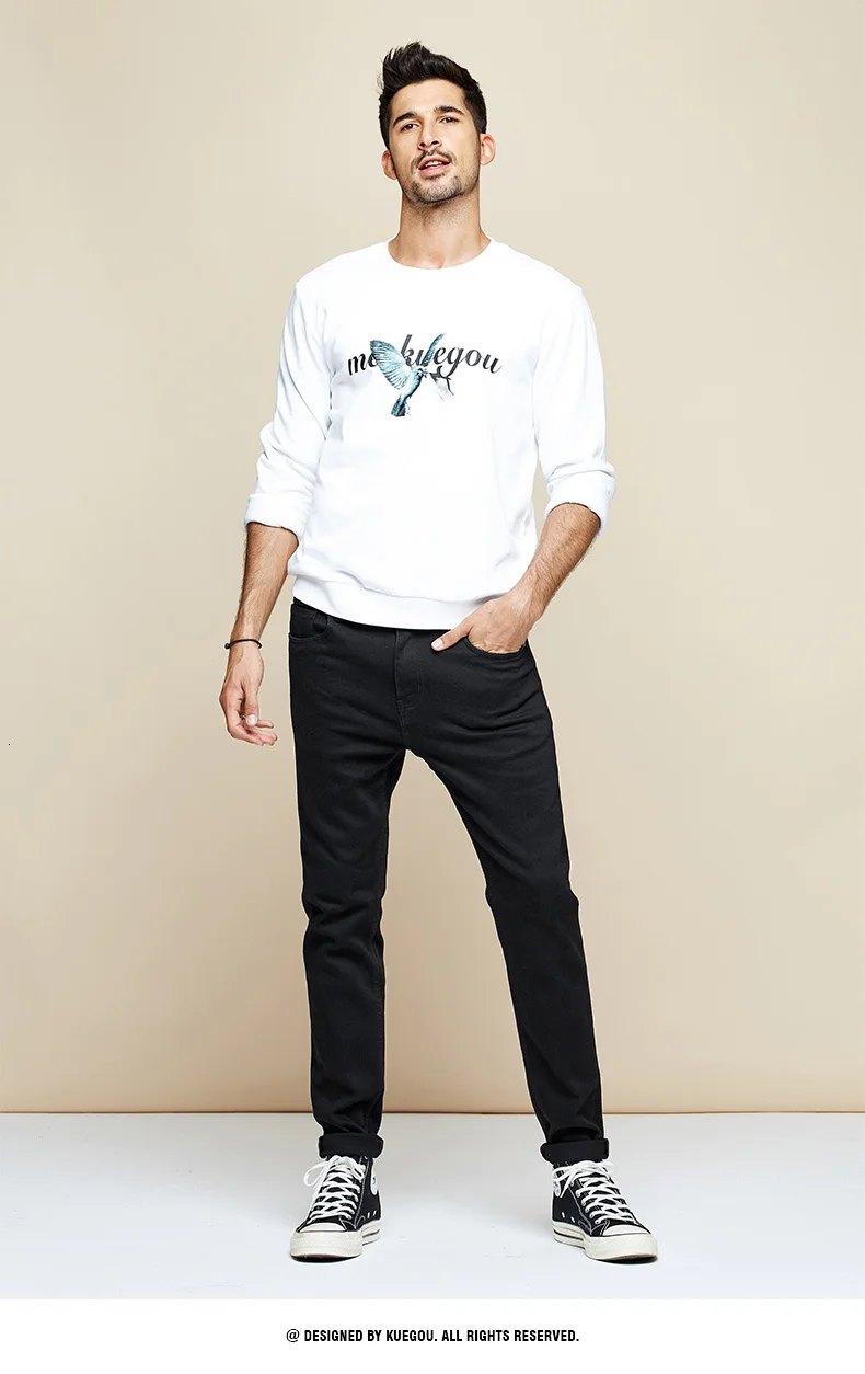 KUEGOU 2019 осенние хлопковые черные обтягивающие мужские джинсы Уличная брендовая Облегающая джинсовая брюки для мужчин хип-хоп стрейч брюки