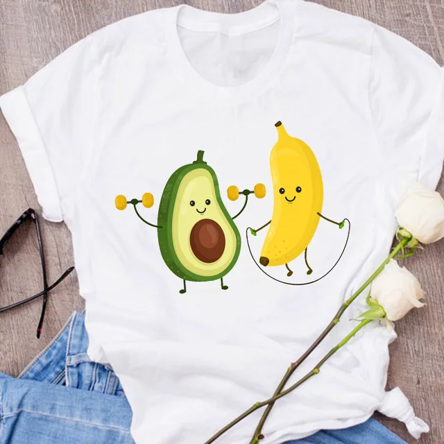 Women Graphic Avocado Cat Printing Cartoon Fruit Clothes Floral Lady Clothing Female Tees Print Tops T