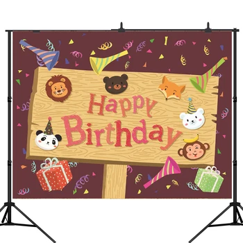 

Lyavshi Happy Birthday Backdrop with Animals Cartoon Style Party Decoration Photography Backdrops For Photo Studio