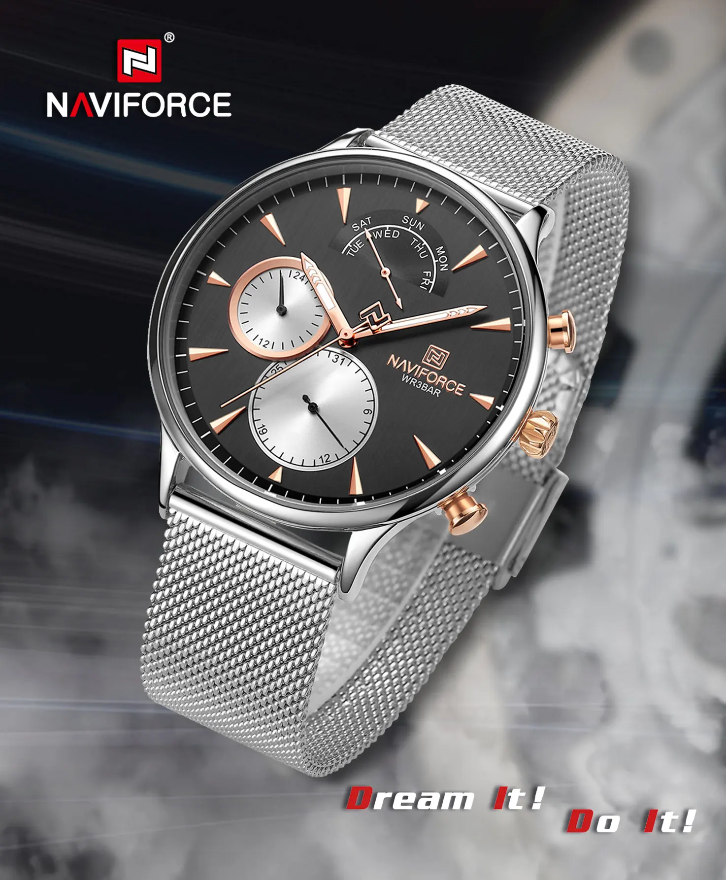 NAVIFORCE мужские часы лучший бренд модные Универсальные мужские часы из нержавеющей стали сетка мужские часы водонепроницаемые Кварцевые Relogio Masculino