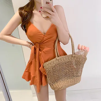 

Swimsuit One Piece Bikinis Female 2019 One-Piece Swimwear For Women Full May Beach Of Ins Thin Cover Light Proof Solid Polyester