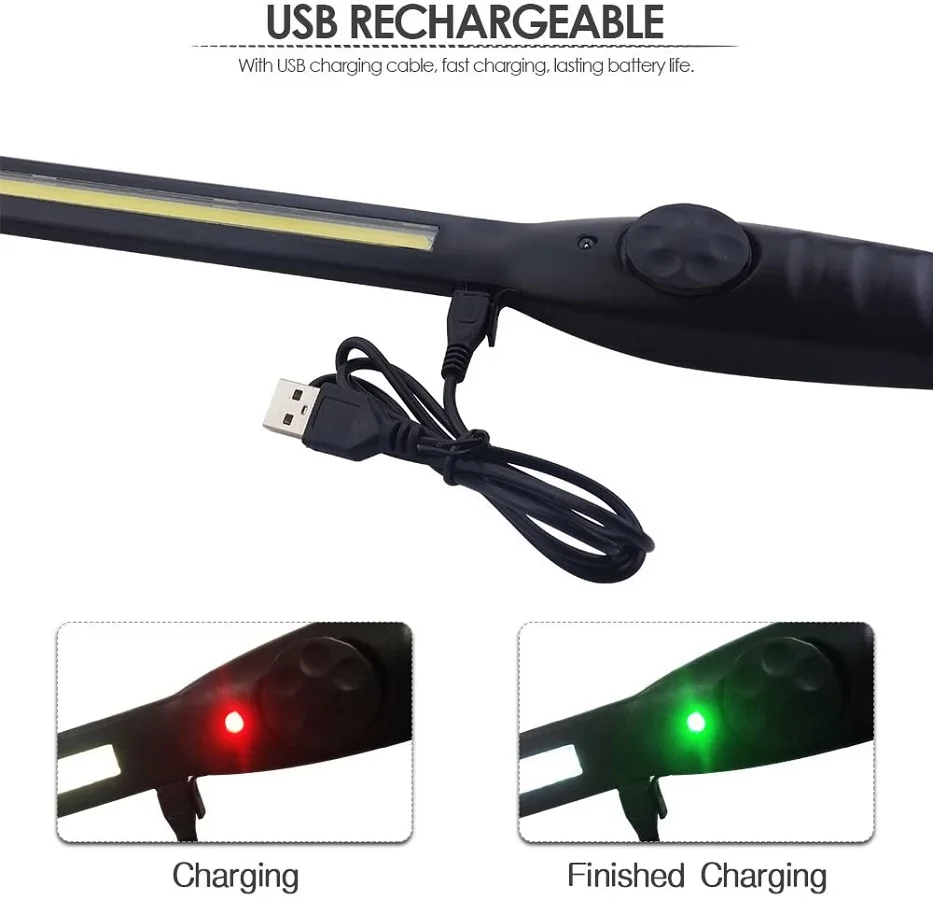 Super bright Rechargeable COB LED Work Light,Magnetic LED Slim Light with USB Cable Repair Tool for Car, Outdoor Camping, Garage