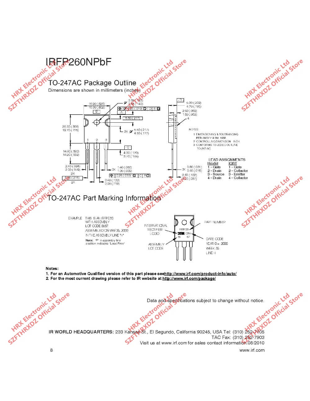 IRFP260NPBF TO247 IRFP260N TO-247 MOSFET MOSFT 200V 49A 40mOhm 156nCAC TO-247 25 шт/трубка(25 шт