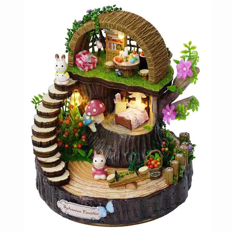 Кукольный дом мебель Diy Миниатюрный 3D Деревянный миниатюрный кукольный домик Модель Строительные наборы игрушки для подарков на день рождения фантазия лесная коробка - Цвет: 7005