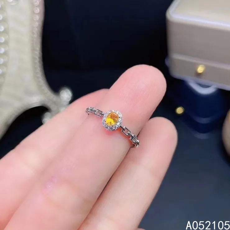 

KJJEAXCMY fine jewelry 925 sterling silver inlaid Natural citrine women fresh vintage OL style adjustable gem ring support detec