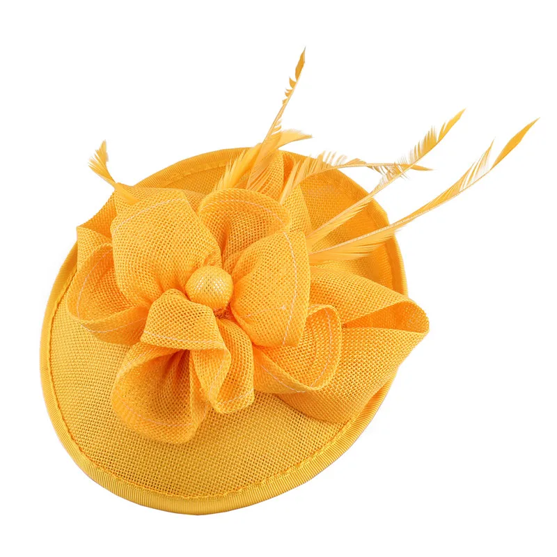 New Elegant Women's Pretty imitation sinamay Fascinator Hat on Hairbands Cocktail Wedding Church Headpiece craft multiple colors - Цвет: Цвет: желтый