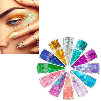 

12 Colors Mixed Holographic Chunky Glitter Face Body Eye Hair Nail Resin Sequins Q0KE