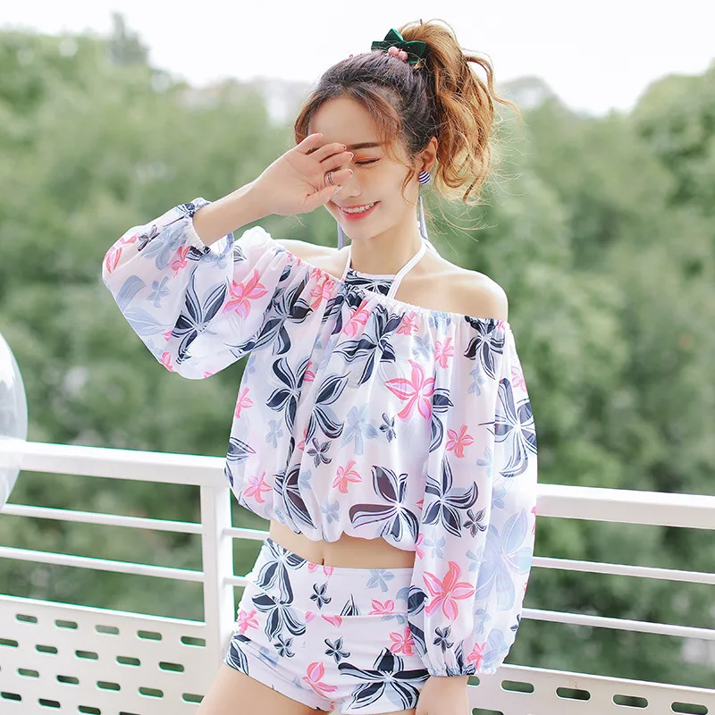 

Bathing Suit Women's Three-piece Set Bikini Graceful Split Skirt-Conservative Belly Covering Size Chest Push up Hot Springs Tour