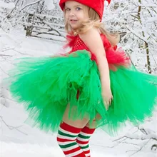 Милое Платье-пачка для девочек; цвет красный, зеленый; детское платье с фатиновой юбкой «кроше» и повязкой на голову с цветком; Детский Рождественский костюм; платья