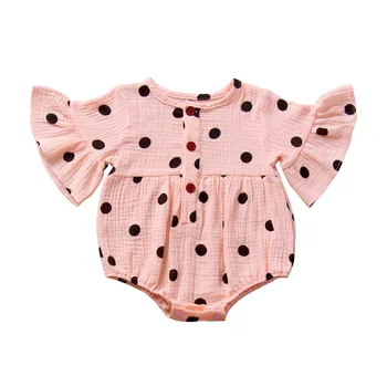 

Solid Color Baby Girls Summer Bodysuits Cotton Linen Baby Girl Jumpsuit Short Fly Sleeve dot Baby Girl Clothes 6M-24M