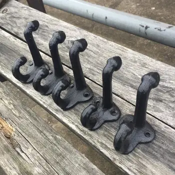 

5pcs Black Vintage Style Cast Iron Wall Coat Hooks Hat Hook Hall Double Hook