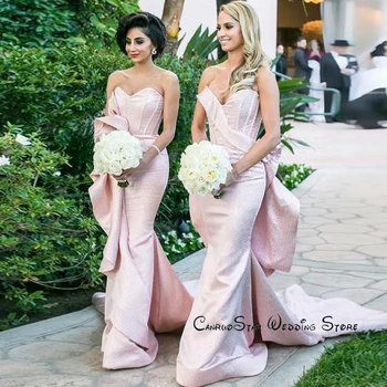 

Elegant Mermaid Sweetheart Pink Bridesmaid Dresses Vestido De Festa Ruffles Maid of Honor Dress Wedding Guest Dresses Gowns