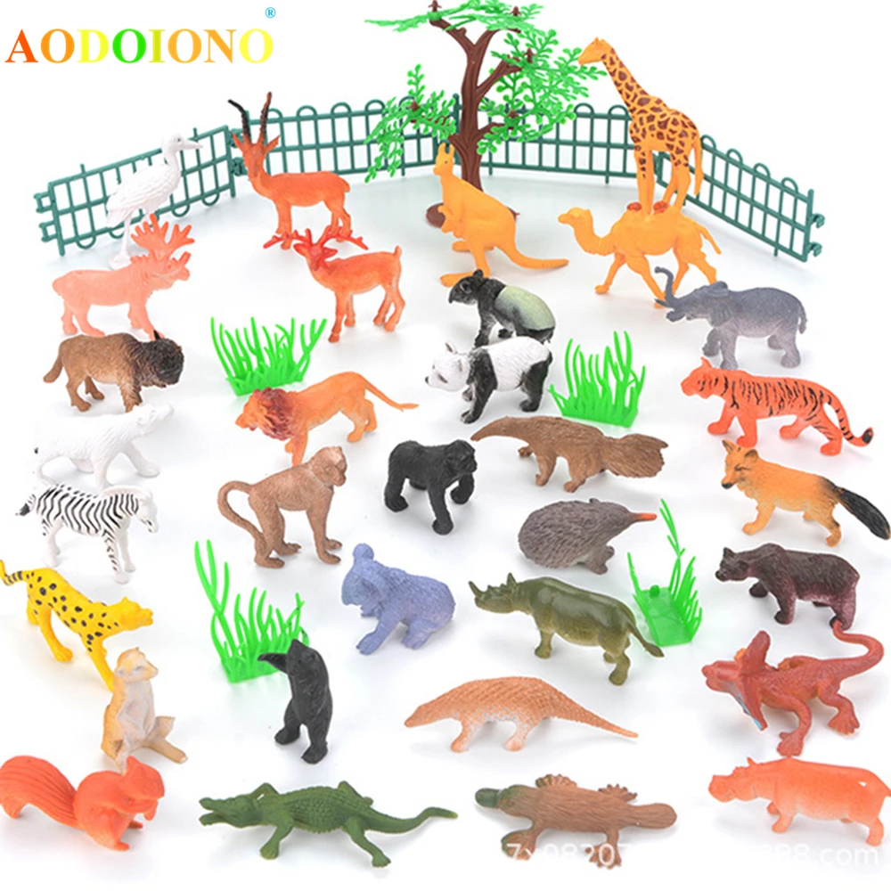 53 Pièces Mini Figurines D'animaux De La Jungle, Poupées D'animaux, Puzzle  De Simulation Du Monde Animal, Ensemble D'arbres De Clôture Pour