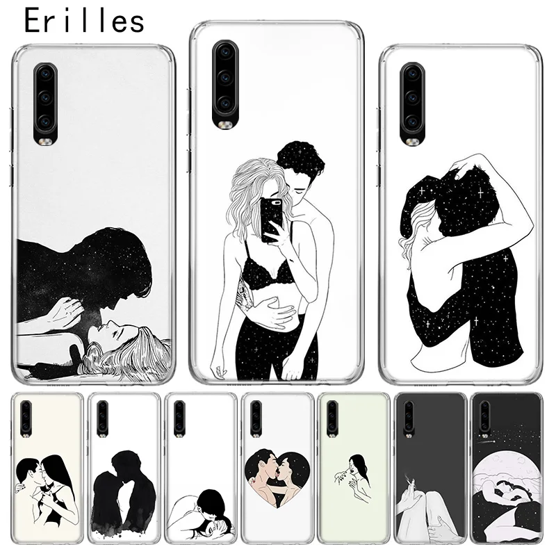 

Erilles Sketch Couple Case For Honor 10 lite Cover For Huawei 8X 9X 20 lite 20i V20 Soft Shell Y5 Y6 Y7 Y9 2019 Shell