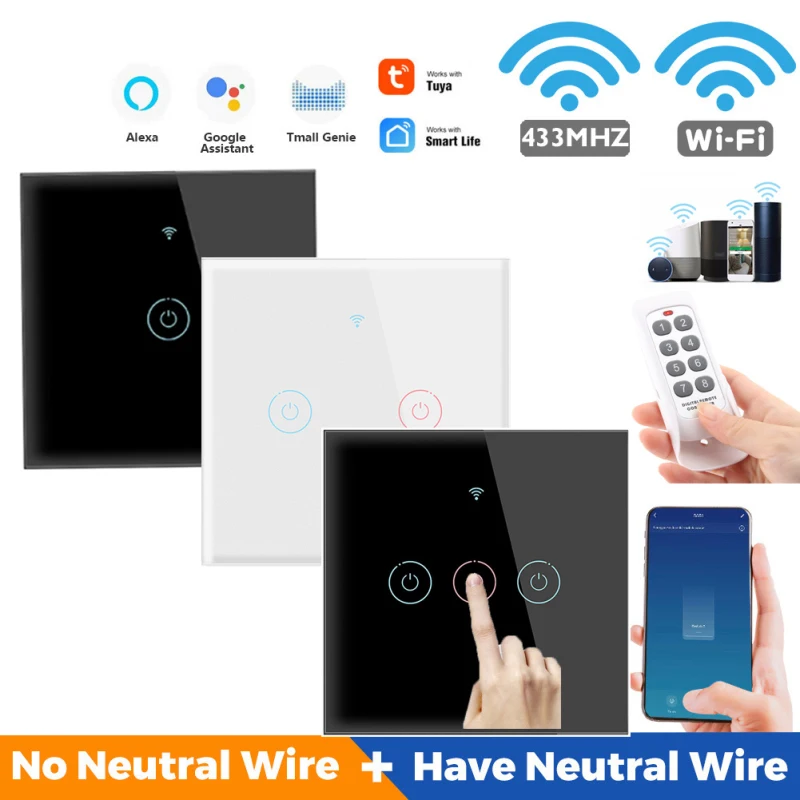 

1/2/3/4 gang Smart switch TUYA WiFi 433MHZ Smart Touch Switch Home Wall Button For Alexa and Google Home Assistant Smart Home