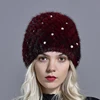 New Pearl Fur Hat for Women Winter Warm Beanies Hand Sewn Beads Natural Mink Fur Knitted Beanie Hats Female Stylish Headwear ► Photo 3/6