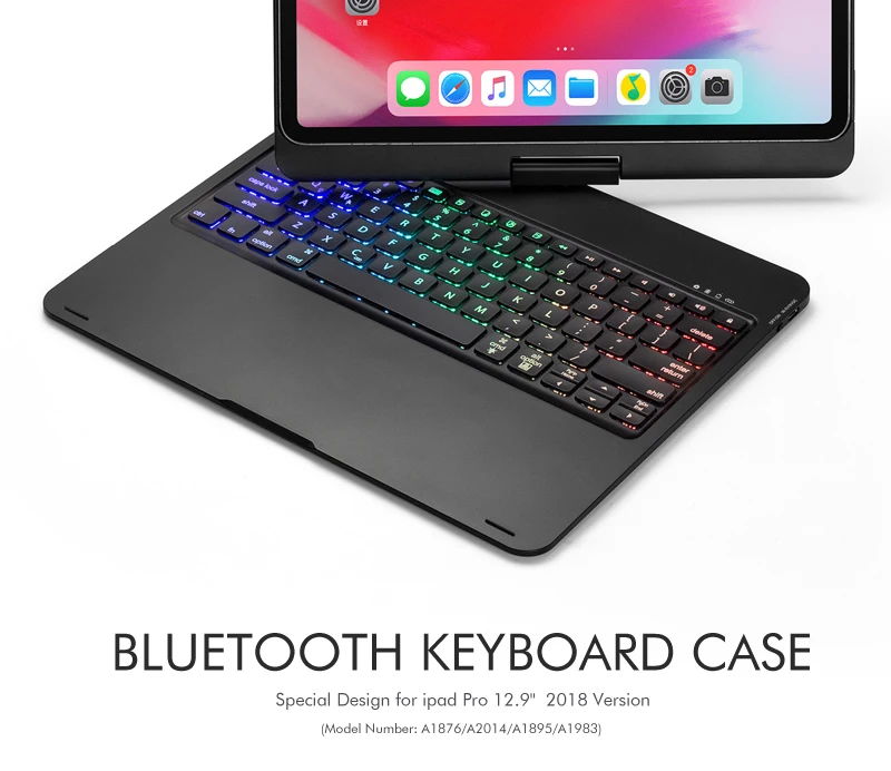 [Новинка] синяя беспроводная клавиатура с зубчатой лапой для iPad pro 12,", Премиум жесткий чехол+ 360 Поворот умный сон+ 7 цветов с подсветкой