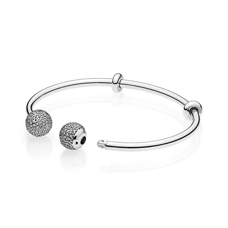 

2019 New Style Open Bracelet 925 Sterling Diamond Set round Beads DIY Women's Bracelets-Wear Beads Bracelets