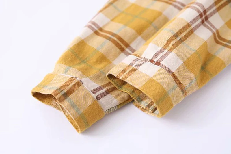 Women Long Sleeve Plaid Blouse Causal Shirts Office Turn Down Collar Fashion Shirt Plus Size Loose Pocket Blouse Haut Femme