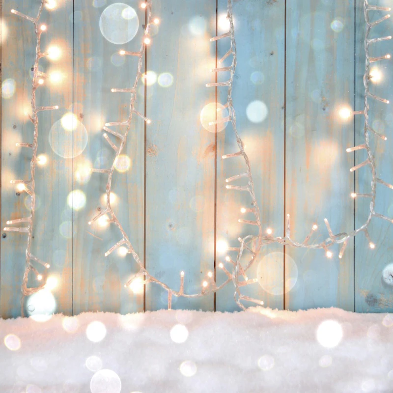 Laeacco Christmas Backdrops Wooden Board Light Bokeh Winter Snow 