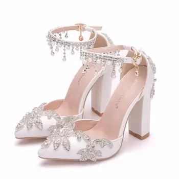 

Sexy High Heels Shoes Woman Pumps White Crystal pearl Shoes Woman Ladies Wedding Party Bride Princess Shoes
