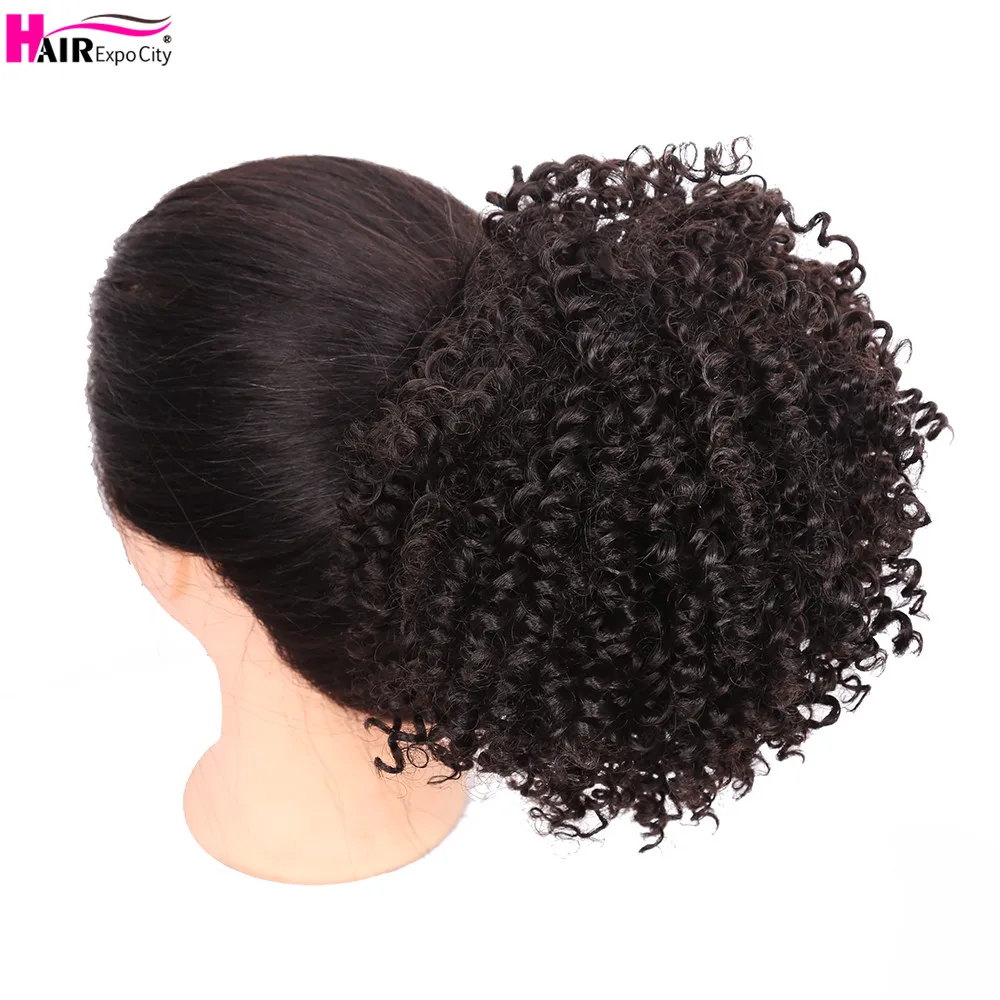 8inch Short Kinky Curly Synthetic Hair Bun Drawstring Ponytail Afro Puff Chignon Hair pieces For Women Updo Clip Hair Extension