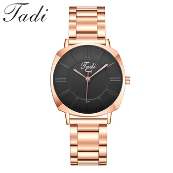 

Tadi Brand Women Rose Gold Stainless Steel Square Watches Luxury Ladies Quartz Analog Wrist Watches Reloj Mujer For Gift Clock