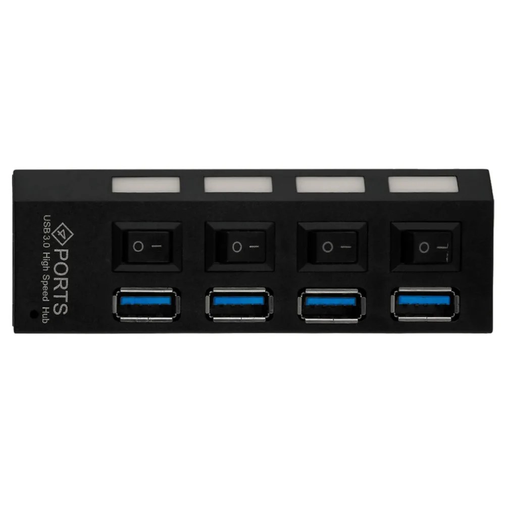 Professional Plug and Play 4 Port USB 3.0 Hub On/Off Switches& AC Power Adapter Cable for PC Laptop EU/US Plug
